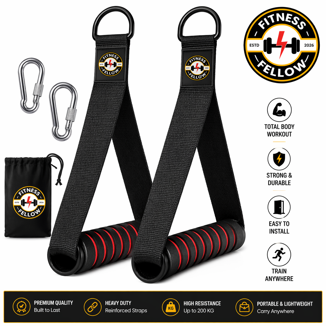 Gym Handles with Hooks – Heavy Duty Resistance Band Handles for Home Workout